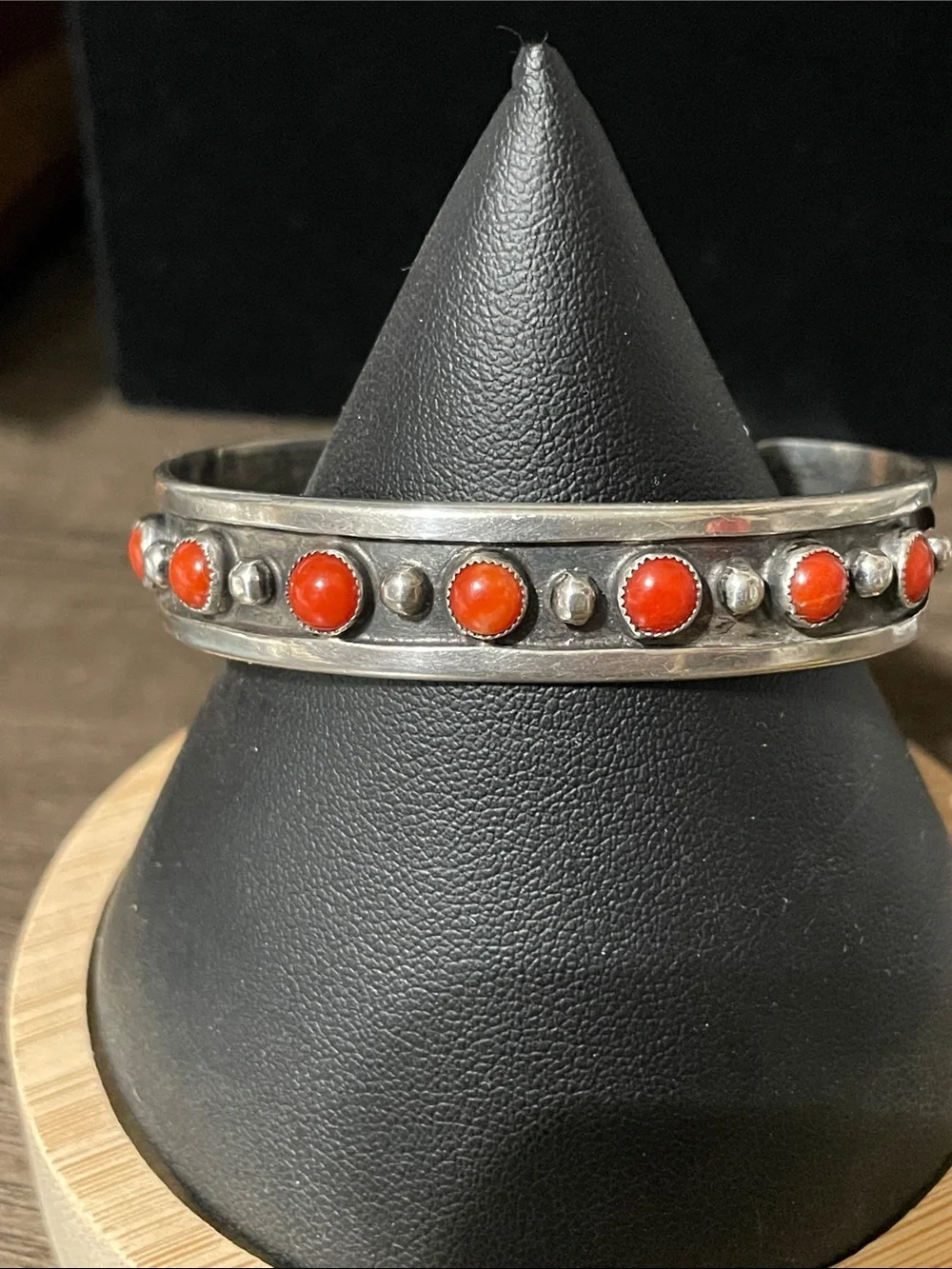 Rare Thomas (Tommy)Singer Sterling Silver Red Coral Cuff Bracelet. Old Hallmark.